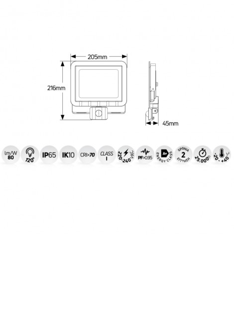 (Preview 2) Προβολέας led 50W με ανιχνευτή κίνησης 4000lm 6500K IP65 λευκός GEYER
