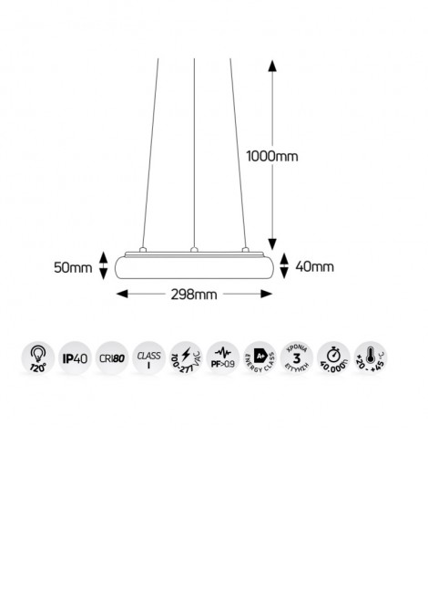 (Preview 2) Φωτιστικό κρεμαστό Led μαύρο 25W 1850lm 3000K GEYER