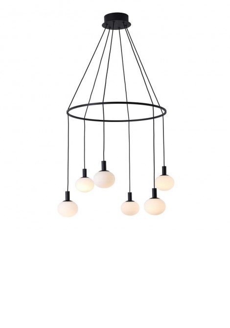 (Preview 1) Φωτιστικό κρεμαστό 6φωτο μεταλλικό μαύρο με οπάλ γυαλί G9 Angelo VIOKEF