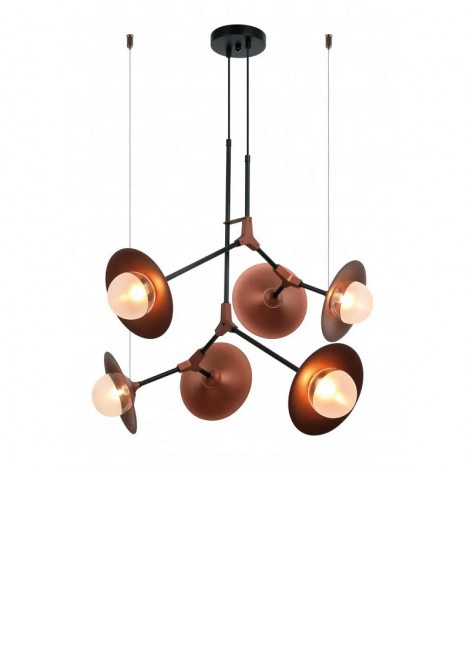(Preview 1) Φωτιστικό κρεμαστό 6φωτο μεταλλικό μαύρο/χάλκινο με γυαλί G9 Olivia VIOKEF