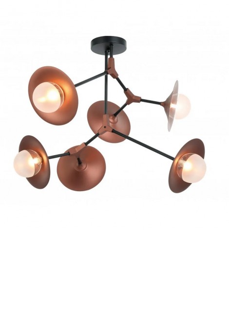 (Preview 1) Πλαφονιέρα 6φωτη μεταλλική μαύρη/χάλκινη με γυαλί G9 Olivia VIOKEF