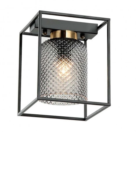 (Preview 1) Πλαφονιέρα μεταλλική μαύρη/χρυσή με οπάλ γυαλί Ε27 Zac VIOKEF