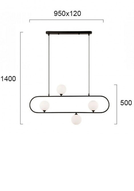 (Preview 2) Φωτιστικό ράγα 4φωτο μεταλλικό μαύρο με οπάλ γυαλί G9 Fancy VIOKEF