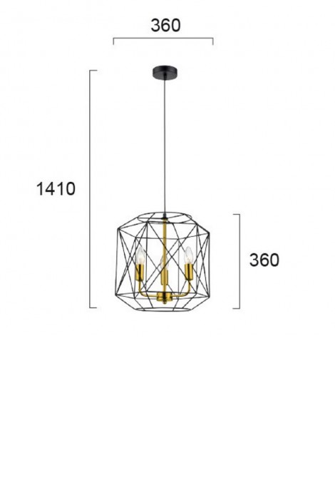 (Preview 2) Φωτιστικό κρεμαστό 3φωτο μεταλλικό μαύρο/χρυσό E14 Argo VIOKEF