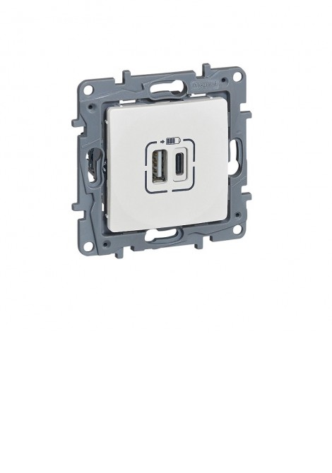 (Preview 1) Niloe πρίζα φόρτισης 2xUSB τύπου A+C λευκή LEGRAND