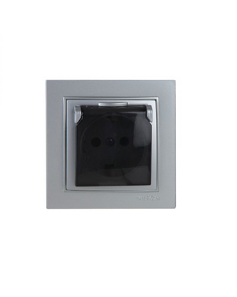 Nilson Πρίζα σούκο ασφαλείας με καπάκι ασημί GEYER