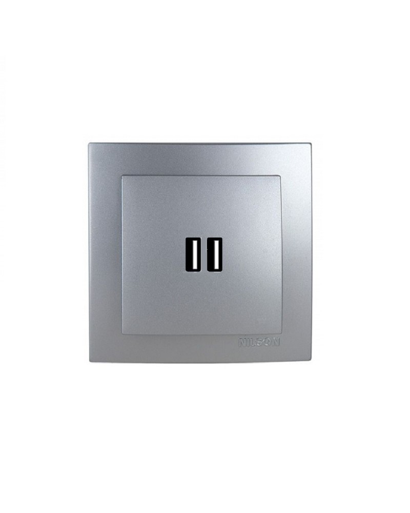 Nilson Πρίζα USB διπλή ασημί GEYER