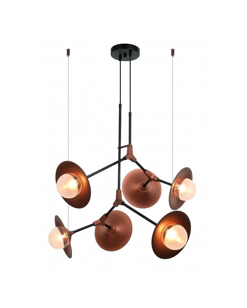 Φωτιστικό κρεμαστό 6φωτο μεταλλικό μαύρο/χάλκινο με γυαλί G9 Olivia VIOKEF