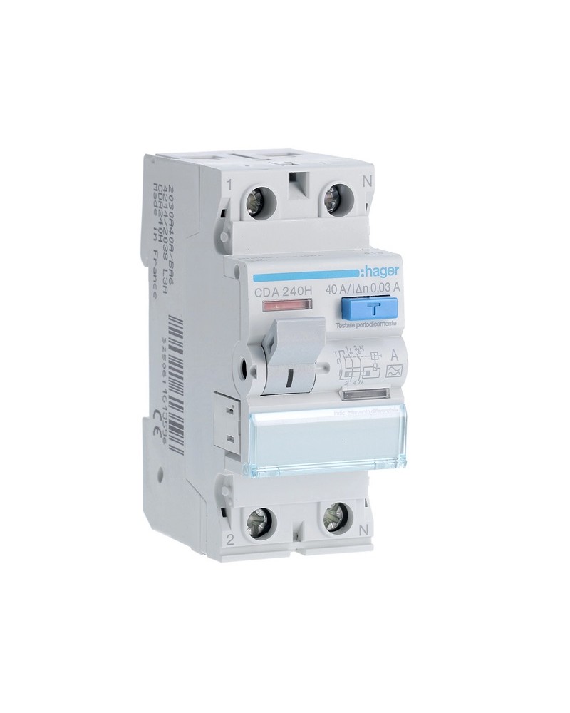 Ρελέ διαφυγής 30mA 2x40A τύπου A HAGER