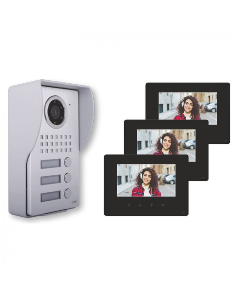 Κιτ θυροτηλεόρασης έγχρωμο για 3 διαμερίσματα 7 ιντσών μαύρο CTC