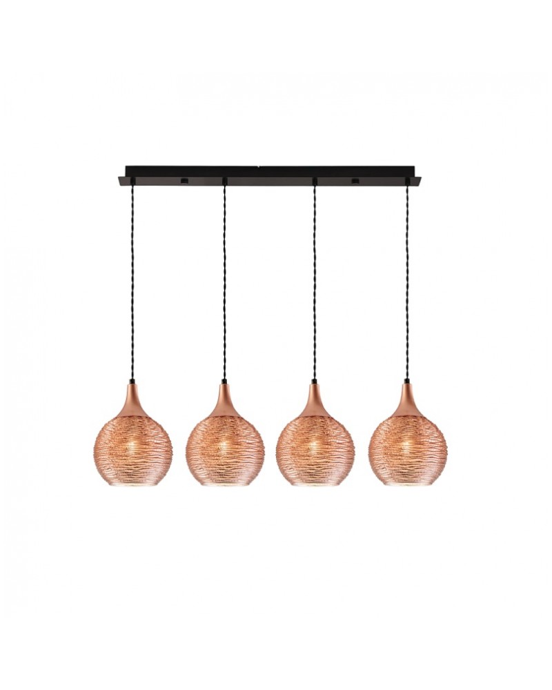 Φωτιστικό κρεμαστό ράγα 4φωτη χάλκινο γυαλί Ε27 Fiona VIOKEF