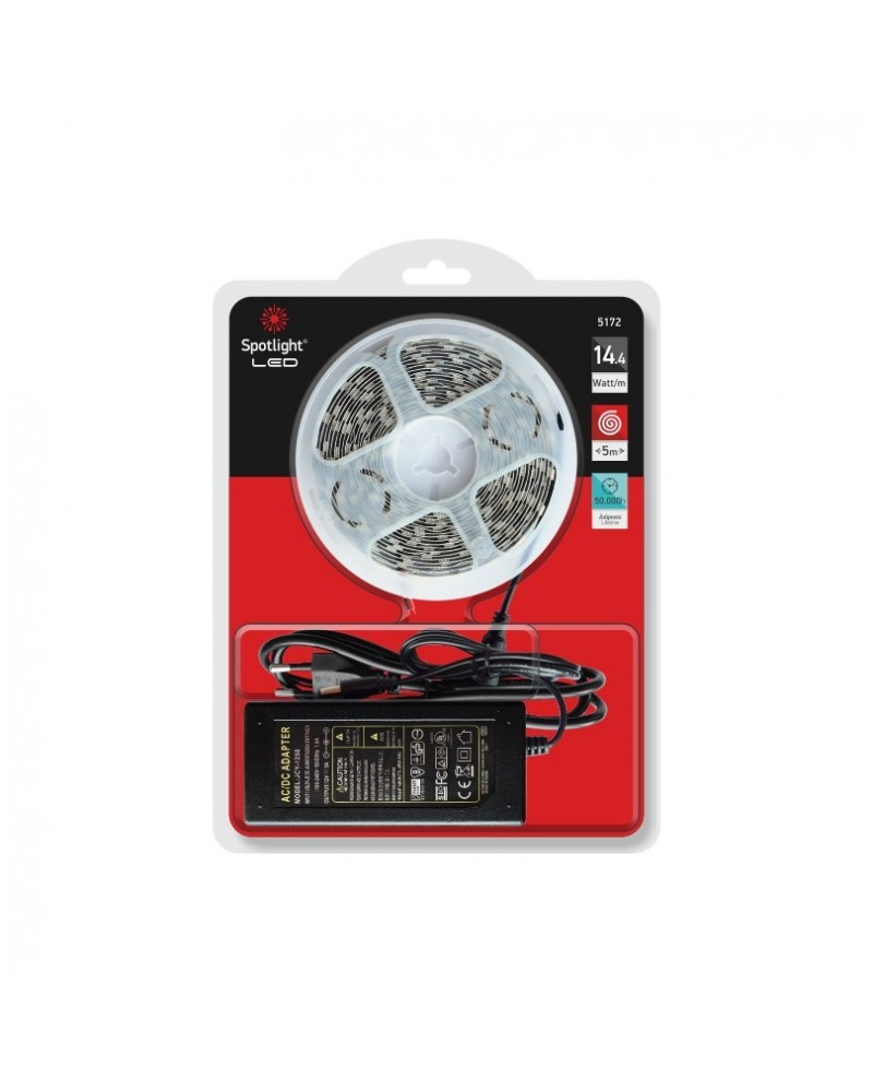 Σετ ταινία led 5050 12V DC 14.4W IP20 3000K 5m SPOTLIGHT