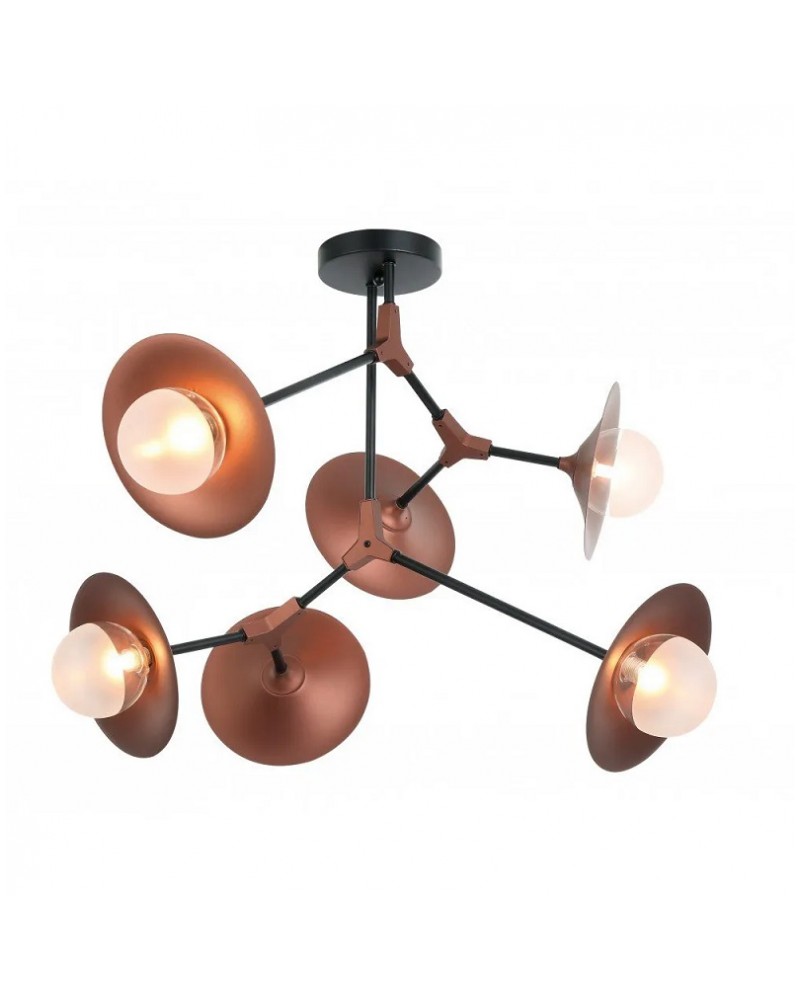 Πλαφονιέρα 6φωτη μεταλλική μαύρη/χάλκινη με γυαλί G9 Olivia VIOKEF