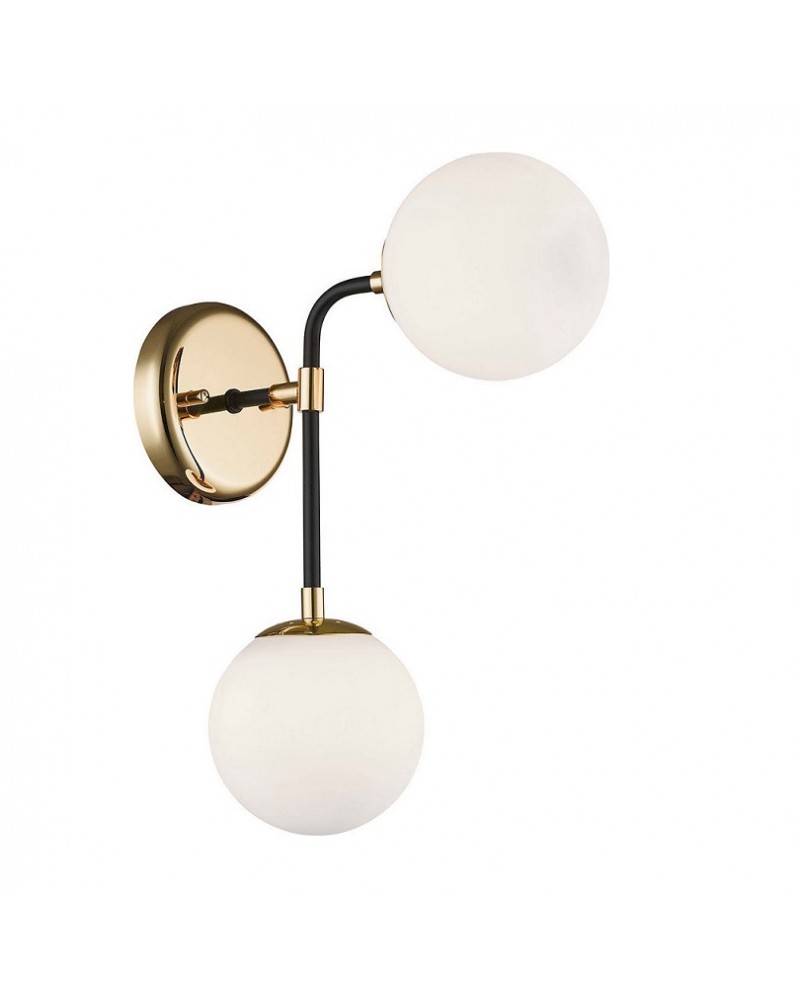 Απλίκα τοίχου μεταλλική μαύρη/χρυσή με οπάλ γυαλί G9 Hariet VIOKEF