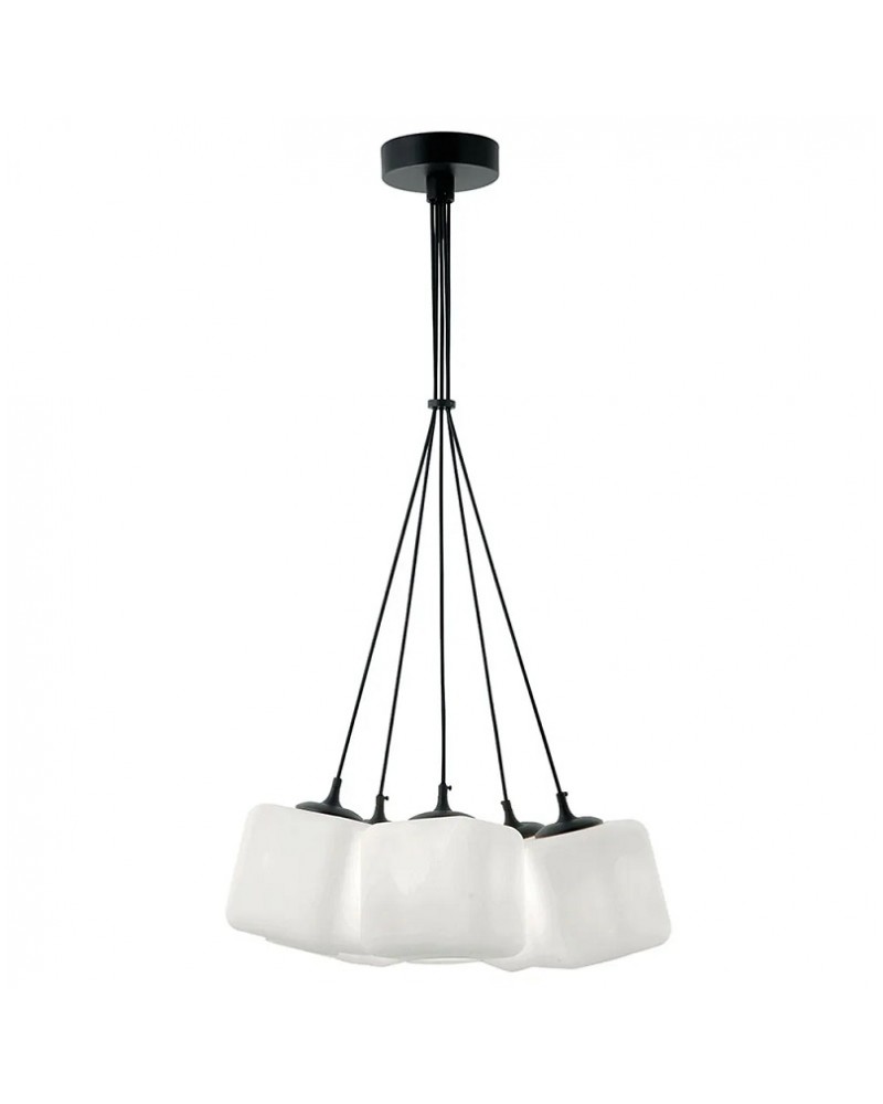 Φωτιστικό κρεμαστό 5φωτο μεταλλικό μαύρο με οπάλ γυαλί Ε27 Lily VIOKEF