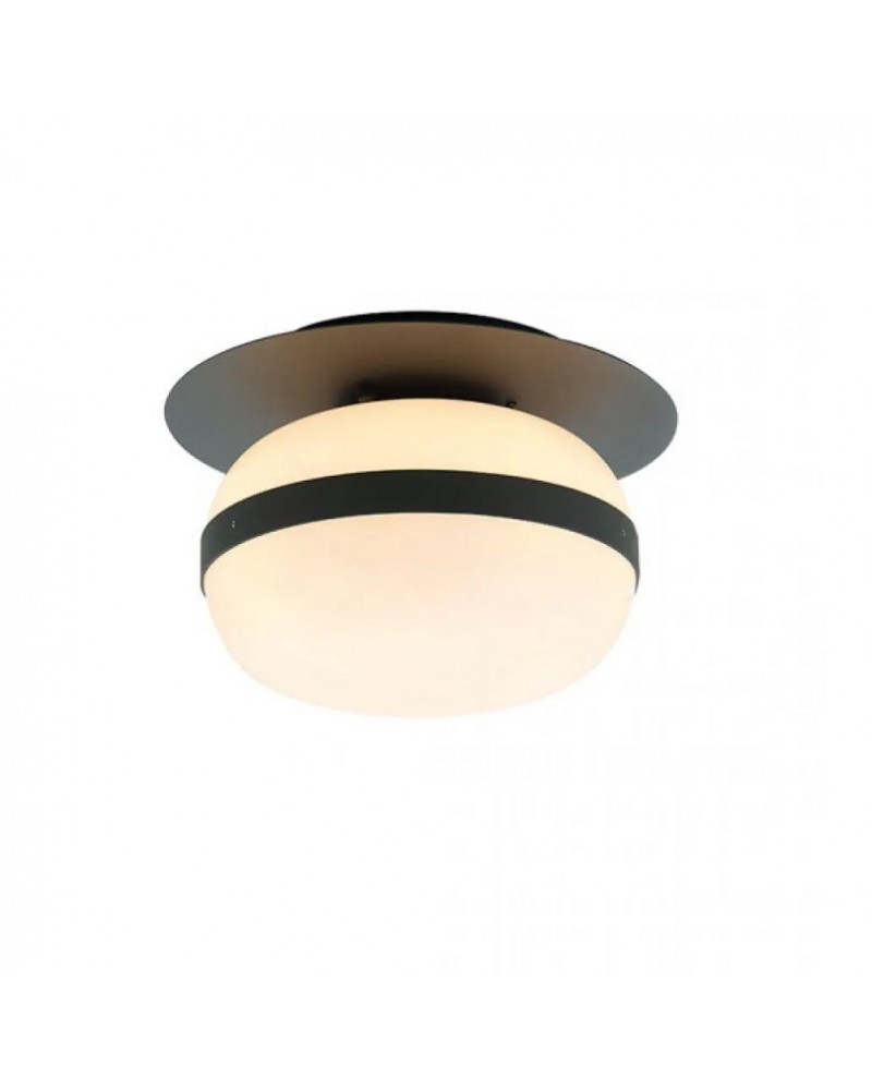 Πλαφονιέρα μεταλλική μαύρη με οπάλ γυαλί Ε27 Palma VIOKEF