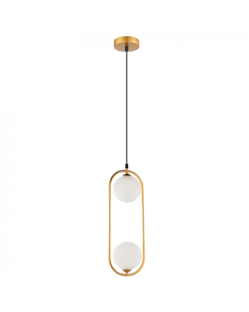 Φωτιστικό κρεμαστό 2φωτο μεταλλικό χρυσό με οπάλ γυαλί G9 Fancy VIOKEF